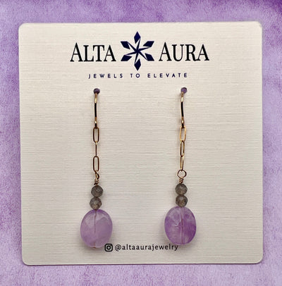 Lavender Amethyst and Labradorite Dangle Earrings - Artisan Made