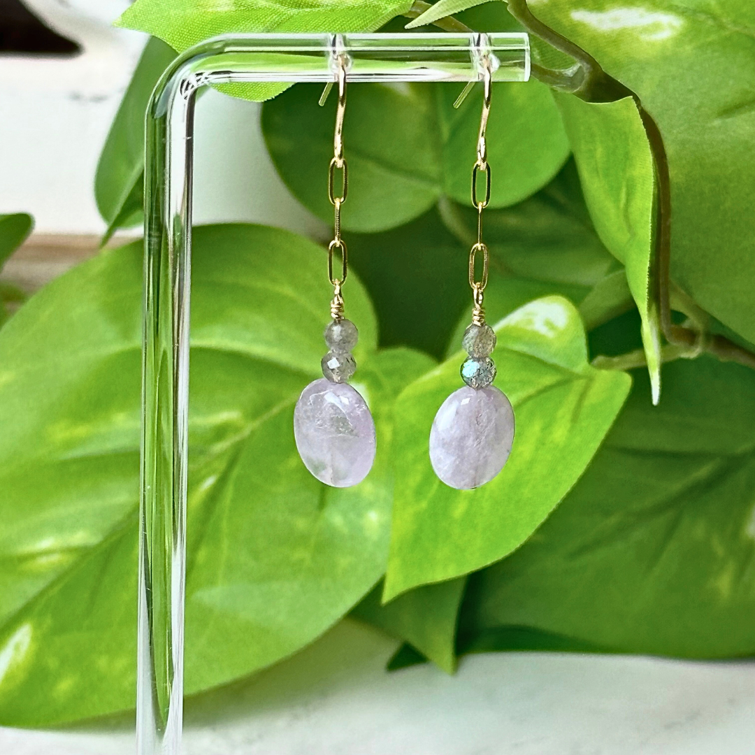 Lavender Amethyst and Labradorite Dangle Earrings - Artisan Made