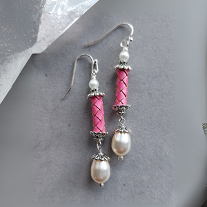"Leather & Pearl" Earrings - Artisan Made