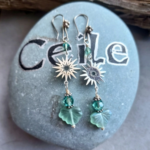 "Leaves of Erin" Crystal, Leaf & Sunburst Earrings - Artisan Made