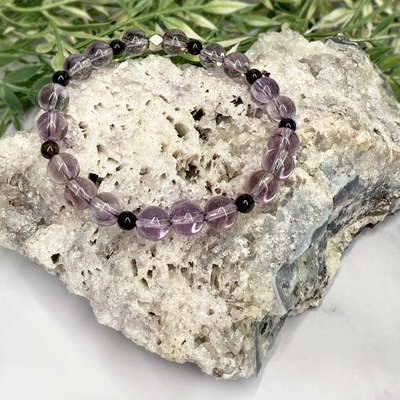 Lilac Amethyst and Black Labradorite Stretch Bracelet - Artisan Made