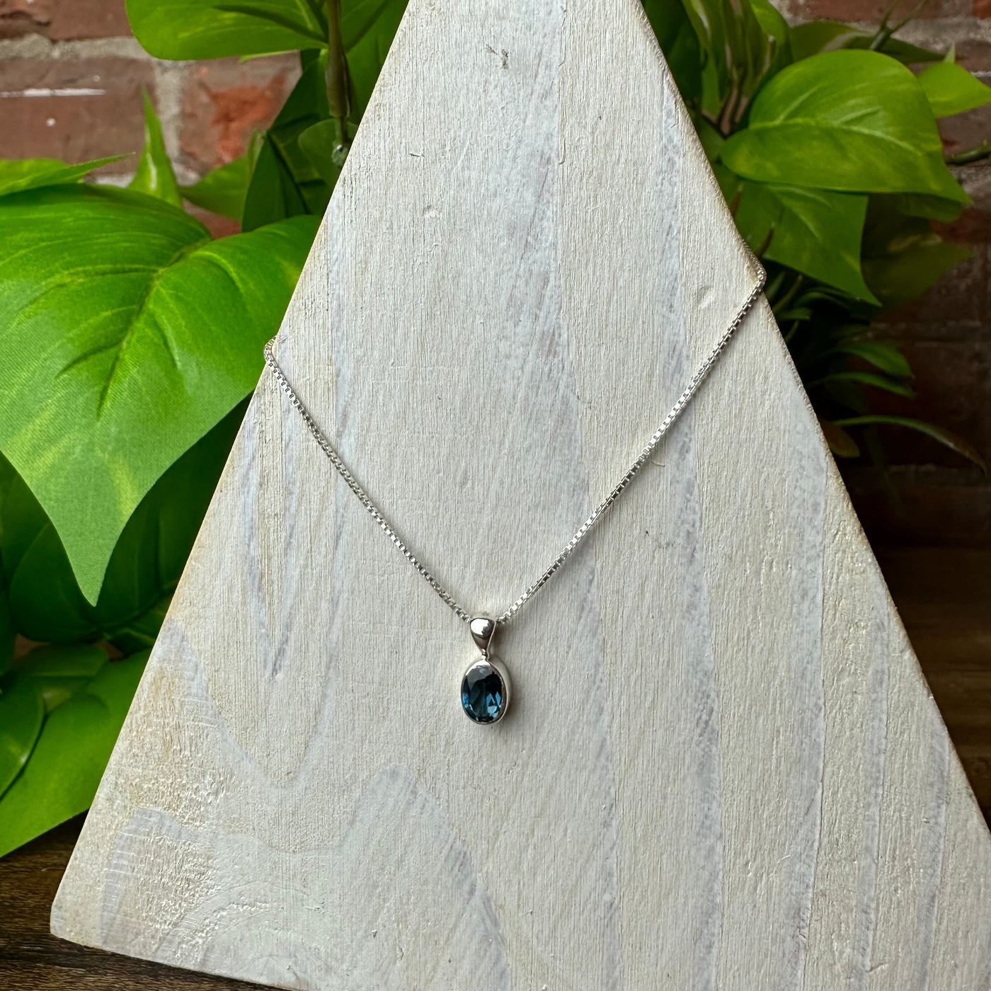 London Blue Topaz Faceted Pendant Necklace with 16-18" Adjustable sterling silver Chain (Assorted Shapes)