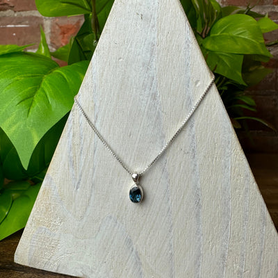 London Blue Topaz Faceted Pendant Necklace with 16-18" Adjustable sterling silver Chain (Assorted Shapes)