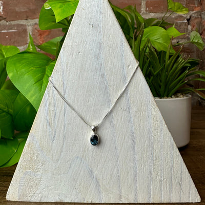 London Blue Topaz Faceted Pendant Necklace with 16-18" Adjustable sterling silver Chain (Assorted Shapes)