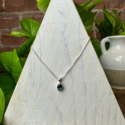 London Blue Topaz Faceted Pendant Necklace with 16-18" Adjustable sterling silver Chain (Assorted Shapes)