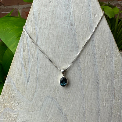 London Blue Topaz Faceted Pendant Necklace with 16-18" Adjustable Sterling Silver Chain (Assorted Shapes)