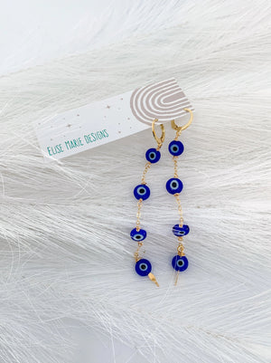 Long Evil Eye Huggie Earrings - Artisan Made