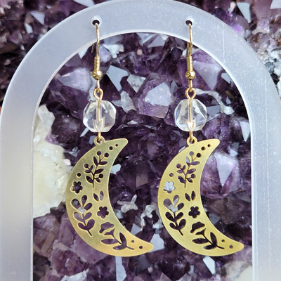 Lunar Radiance - Quartz Crystal Crescent Moon Earrings - Artisan Made