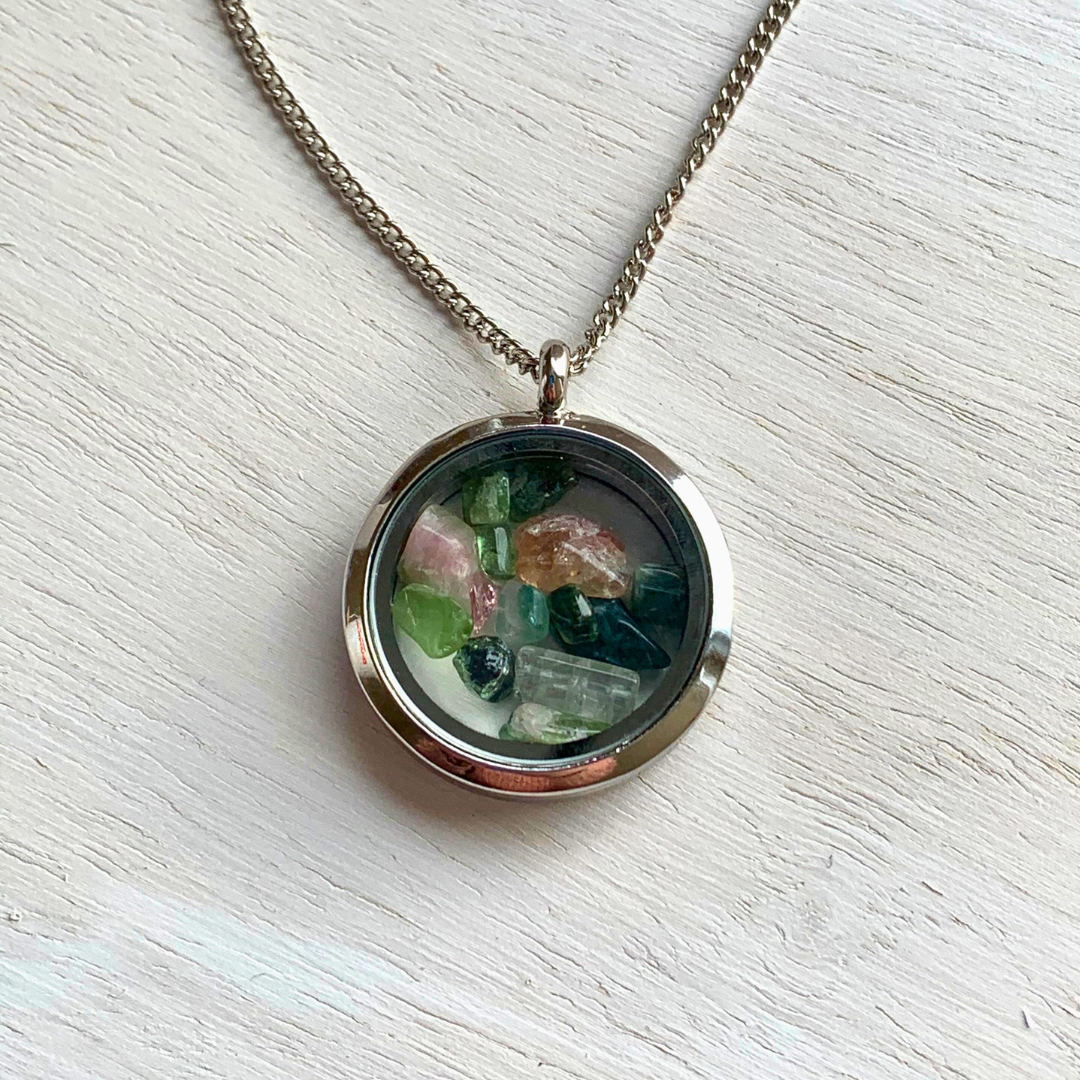 Maine Tourmaline Locket Necklace Silver - Artisan Made