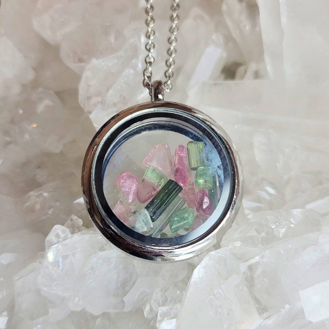 Maine Tourmaline Locket Necklace Silver - Artisan Made