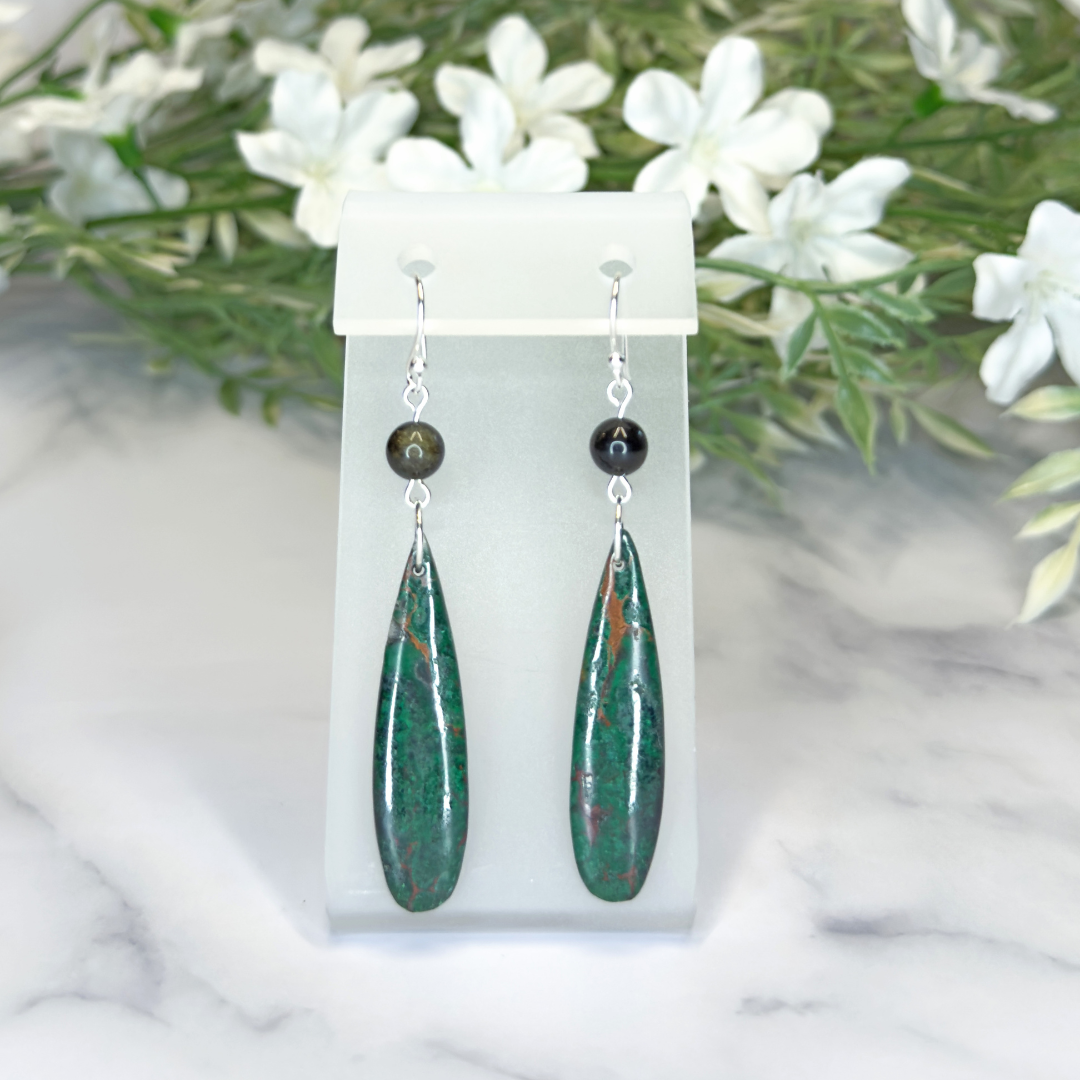 Malachite-Chrysocolla & Golden Sheen Obsidian Earrings - Artisan Made