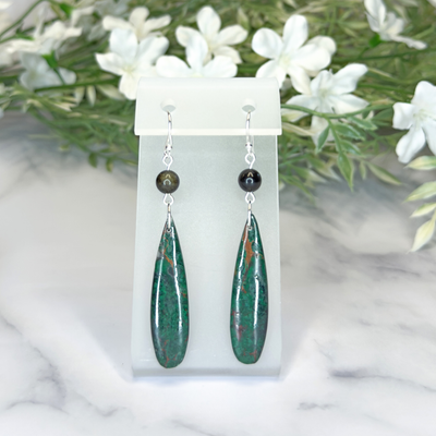 Malachite-Chrysocolla & Golden Sheen Obsidian Earrings - Artisan Made