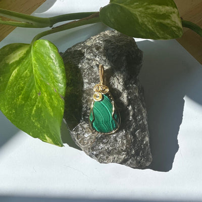 Malachite Gold Plated Wire Wrapped Necklace - Artisan Made