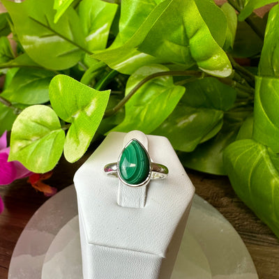 Malachite Polished Ring 0.5" in Sized Sterling Silver Band (Assorted Shapes)