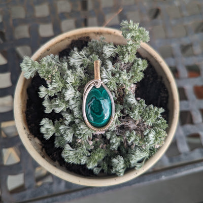 Malachite Wire Wrapped Pendant - Artisan Made