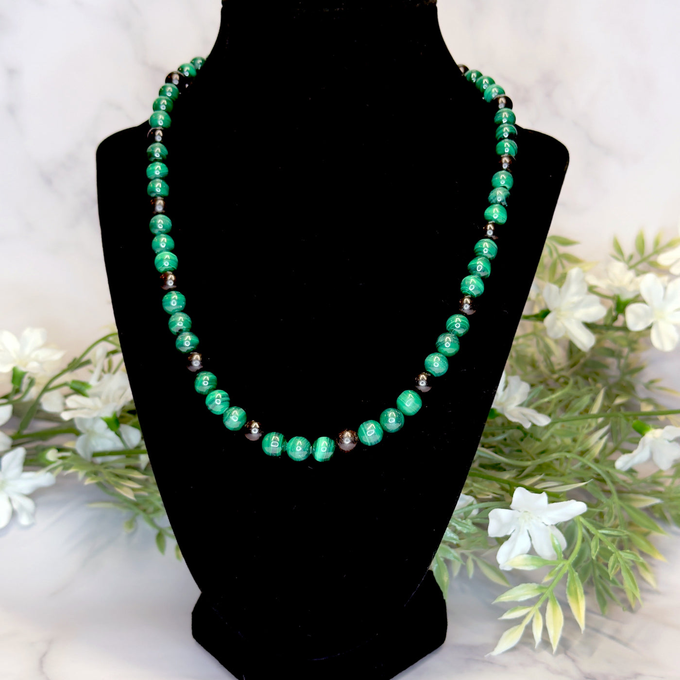 Malachite and Ebony Wood Necklace - Artisan Made