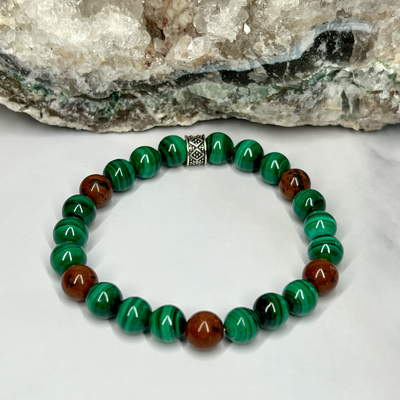 Malachite and Mahogany Obsidian Unisex Bracelet - Artisan Made