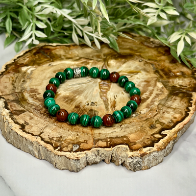 Malachite and Mahogany Obsidian Unisex Bracelet - Artisan Made