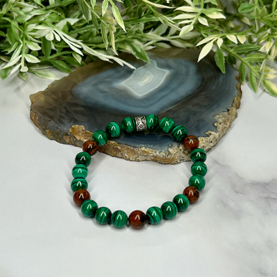 Malachite and Mahogany Obsidian Unisex Bracelet - Artisan Made