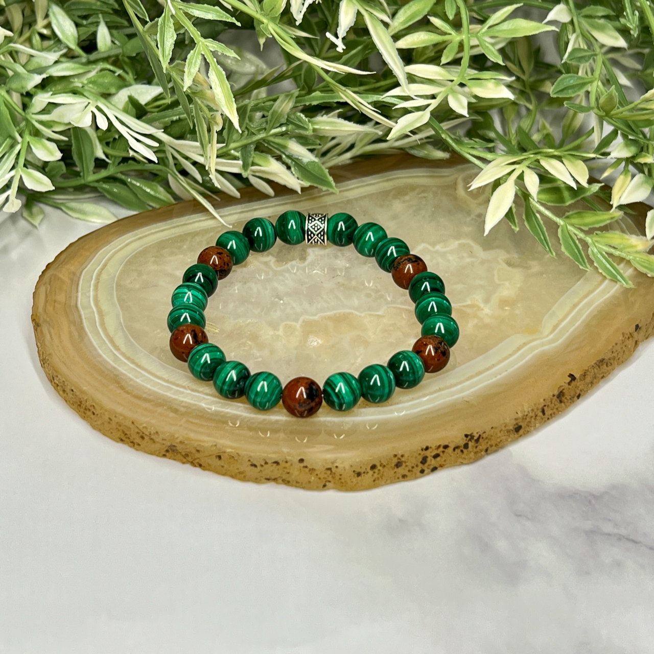 Malachite and Mahogany Obsidian Unisex Bracelet - Artisan Made