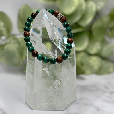 Malachite and Mahogany Obsidian Unisex Bracelet - Artisan Made