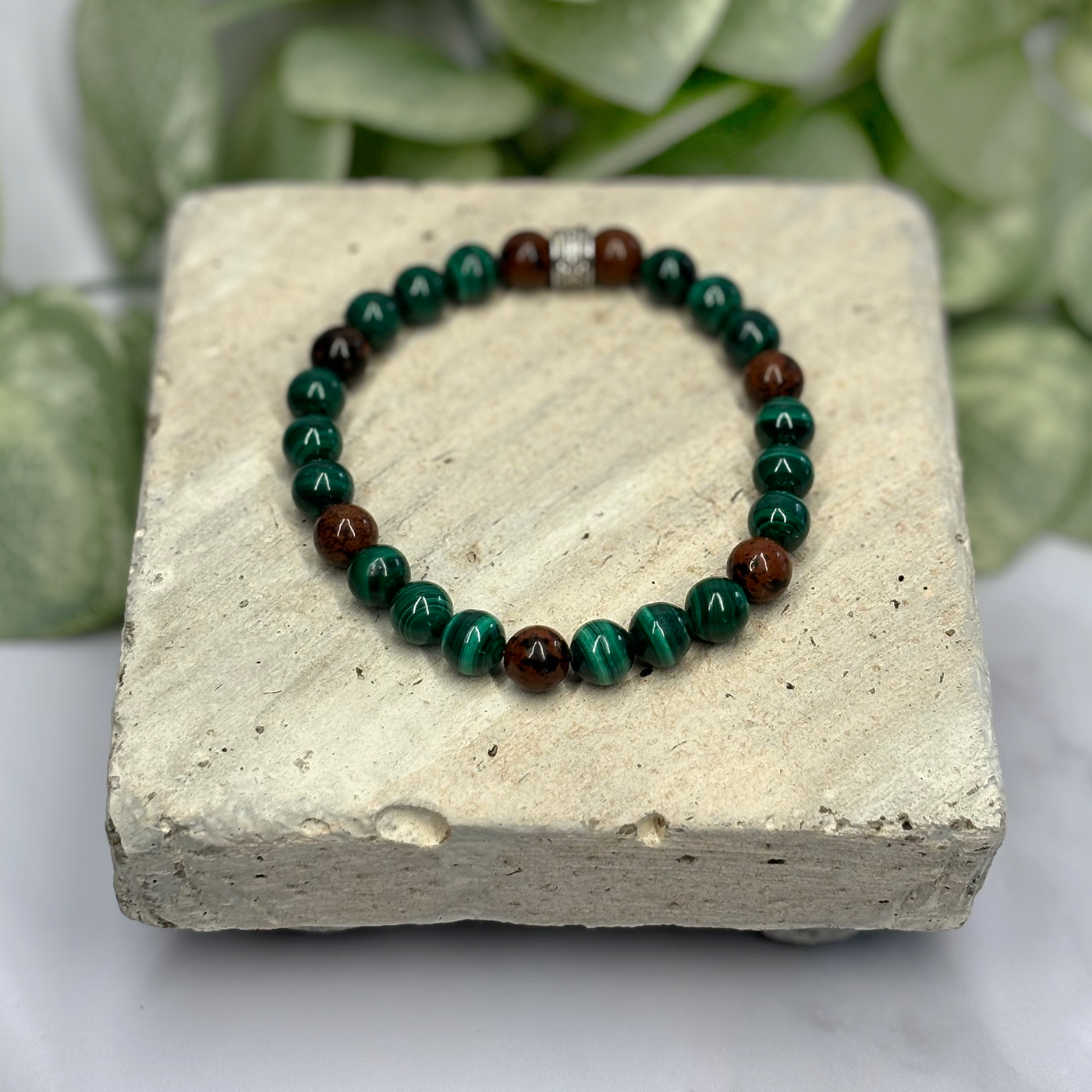 Malachite and Mahogany Obsidian Unisex Bracelet - Artisan Made