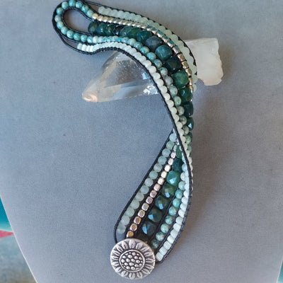 "Mantra" Moss Agate, Jade & Mother of Pearl Cuff Bracelet - Artisan Made