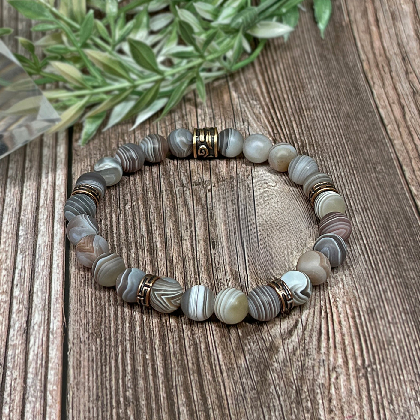 Matte Botswana Agate & Copper Stretch Bracelet - Artisan Made