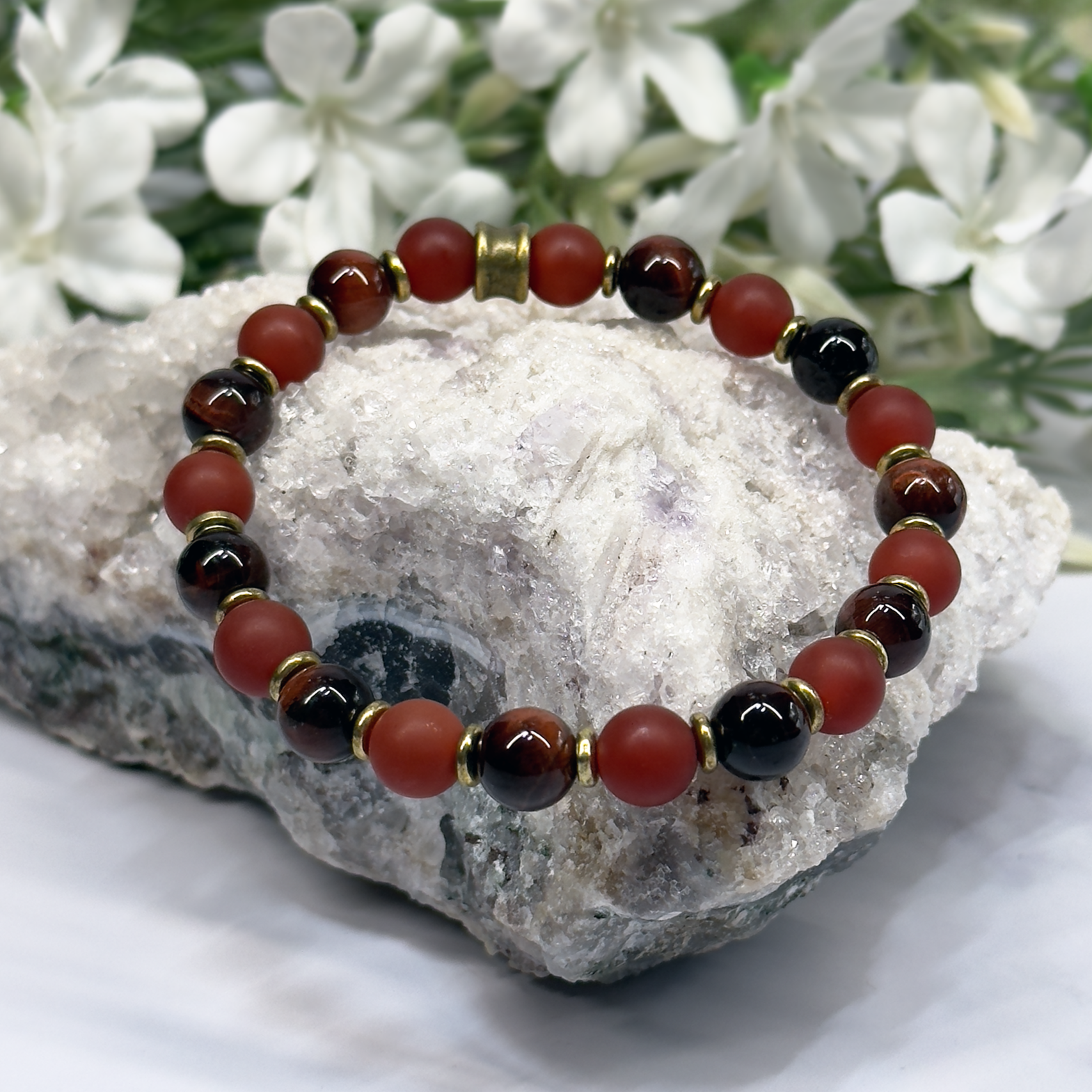 Matte Carnelian and Red Tiger's Eye Stretch Bracelet – Artisan Made