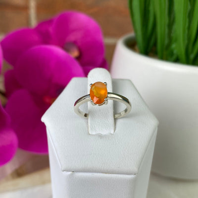Mexican Fire Opal Ring Oval with sterling silver Prong Setting and Sized Band