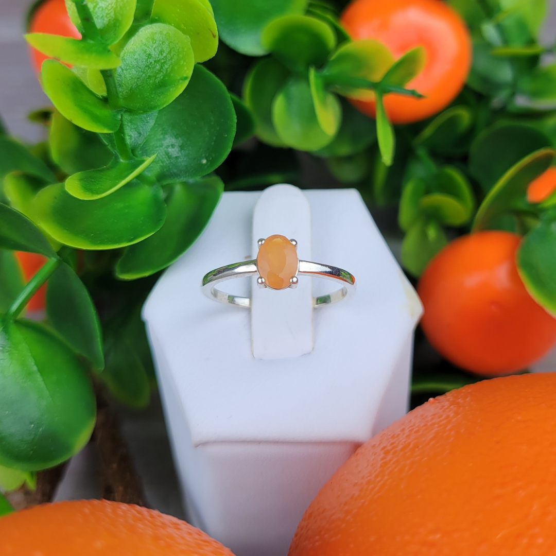 Mexican Fire Opal Ring Oval with Sterling Silver Prong Setting and Sized Band