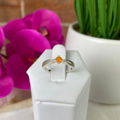 Mexican Fire Opal Ring with Sterling Silver Sized Split Band