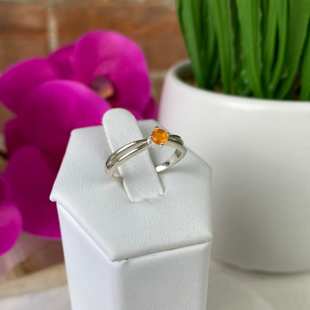Mexican Fire Opal Ring with Sterling Silver Sized Split Band