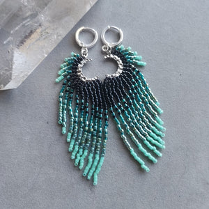 "Misty Moonglow" Beaded Crescent Moon Earrings - Artisan Made