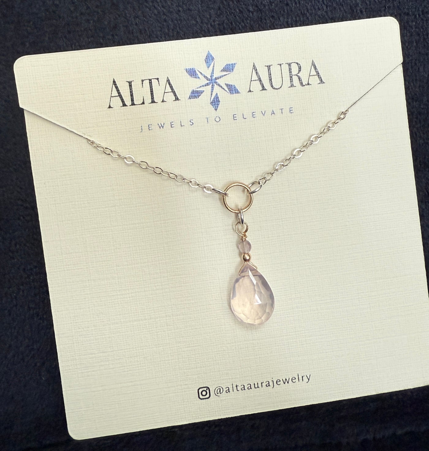 Mixed Metal Rose Quartz/Amethyst Teardrop Pendant and Necklace-Artisan Made