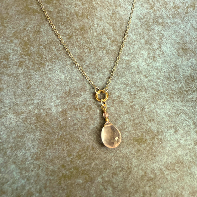 Mixed Metal Rose Quartz/Amethyst Teardrop Pendant and Necklace-Artisan Made