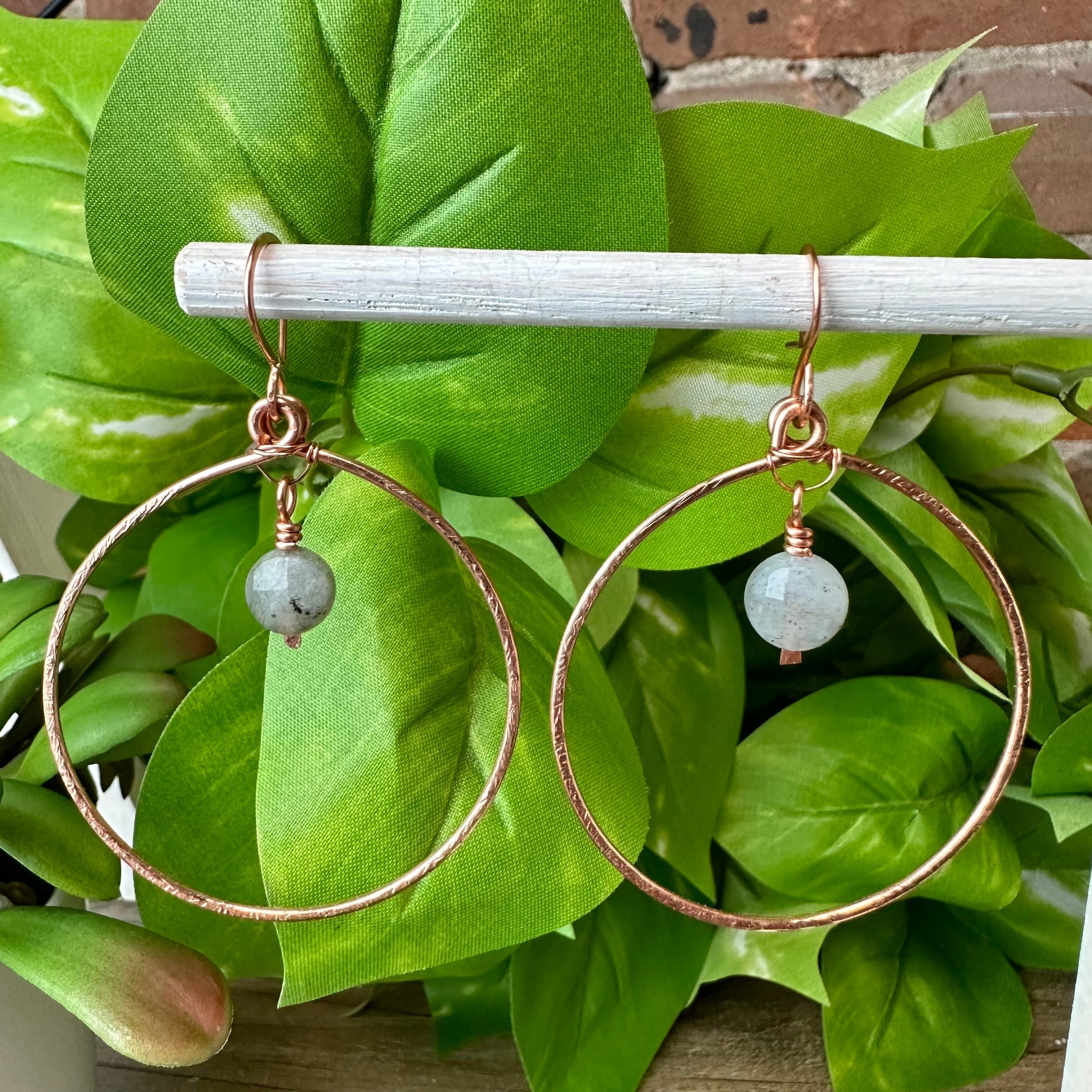 Mixed Metal and Gemstone Large Hoop Earrings - Artisan Made