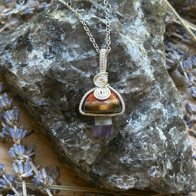 Mixed Stone (Rainbow) Mushroom Fidget Spinner Necklace– Artisan Made