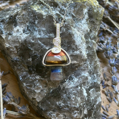 Mixed Stone (Rainbow) Mushroom Fidget Spinner Necklace– Artisan Made