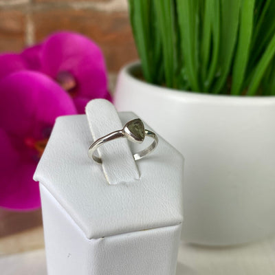 Moldavite Ring Natural with sterling silver Sized Band .25"