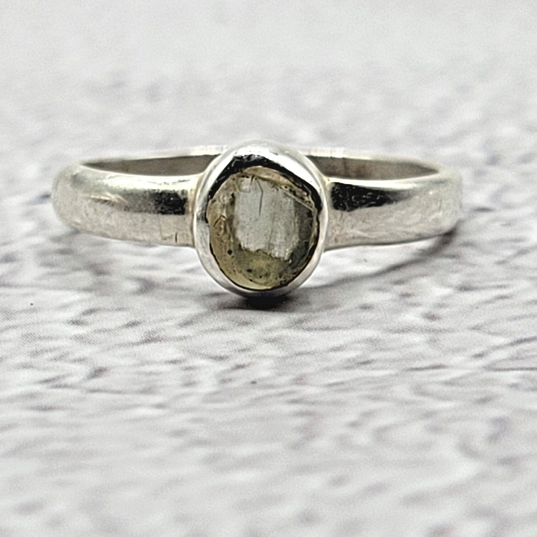 Moldavite Ring Natural with sterling silver Sized Band .25"