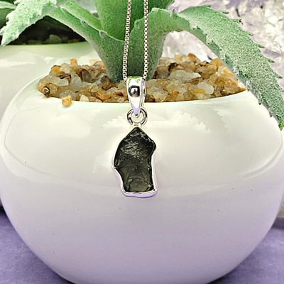 Moldavite sterling silver Rough Bezel Pendant