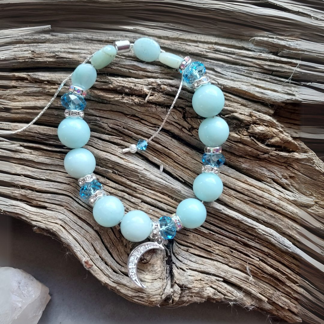 "Moon Magic" Aquamarine & Crystal Adjustable Bracelet - Artisan Made