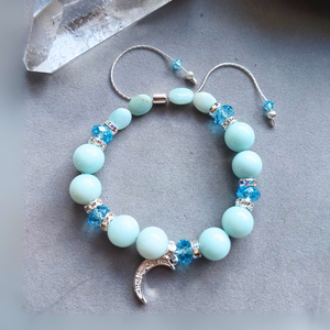 "Moon Magic" Aquamarine & Crystal Adjustable Bracelet - Artisan Made