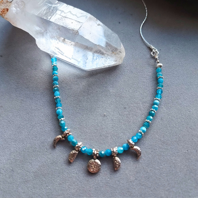 "Moon Phases" Apatite & Moon Phases Necklace - Artisan Made