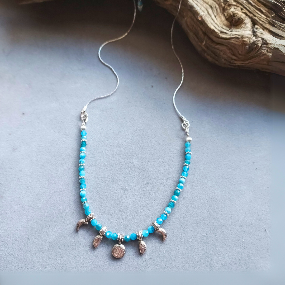 "Moon Phases" Apatite & Moon Phases Necklace - Artisan Made