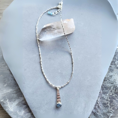 "Moon & Sea Tides" Aquamarine Druzy & Silver Necklace - Artisan Made