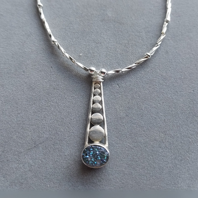 "Moon & Sea Tides" Aquamarine Druzy & Silver Necklace - Artisan Made