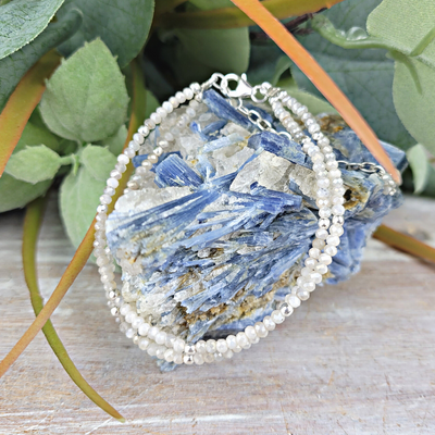 Moonstone Beaded Double Strand Adjustable Bracelet or Anklet with sterling silver Clasp 7.75" to 9.5"