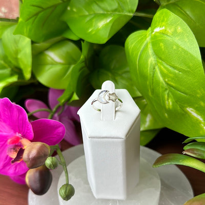 Moonstone Moon & Star Sized Sterling Silver Ring